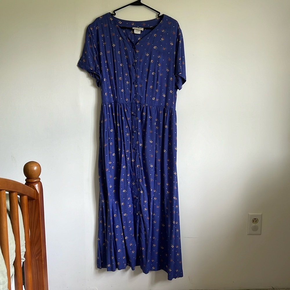 Vintage L.L. Bean floral dress with tie blue